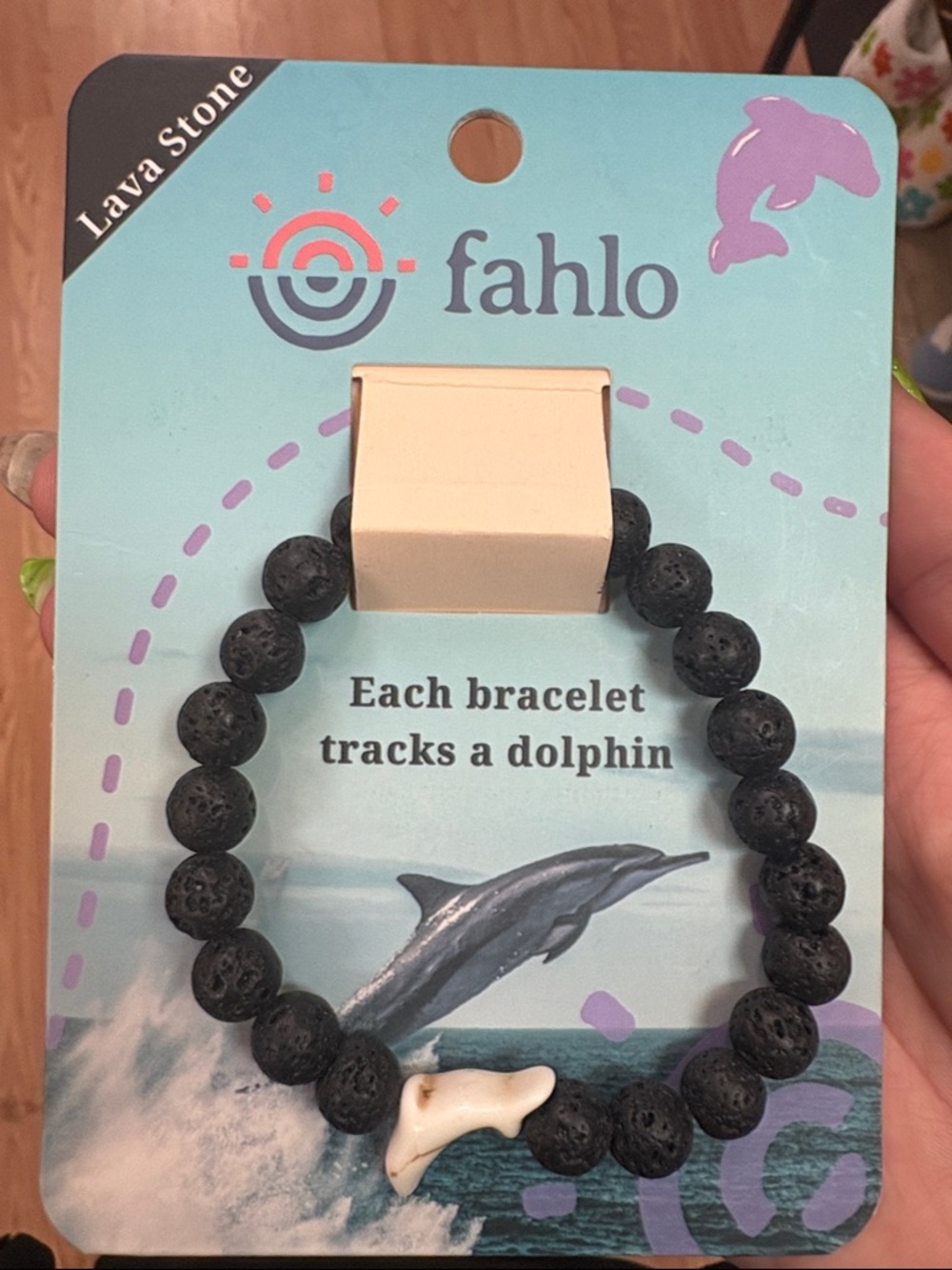 Fahlo Kids Lava Stone Dolphin Tracking Bracelet - Black NWT